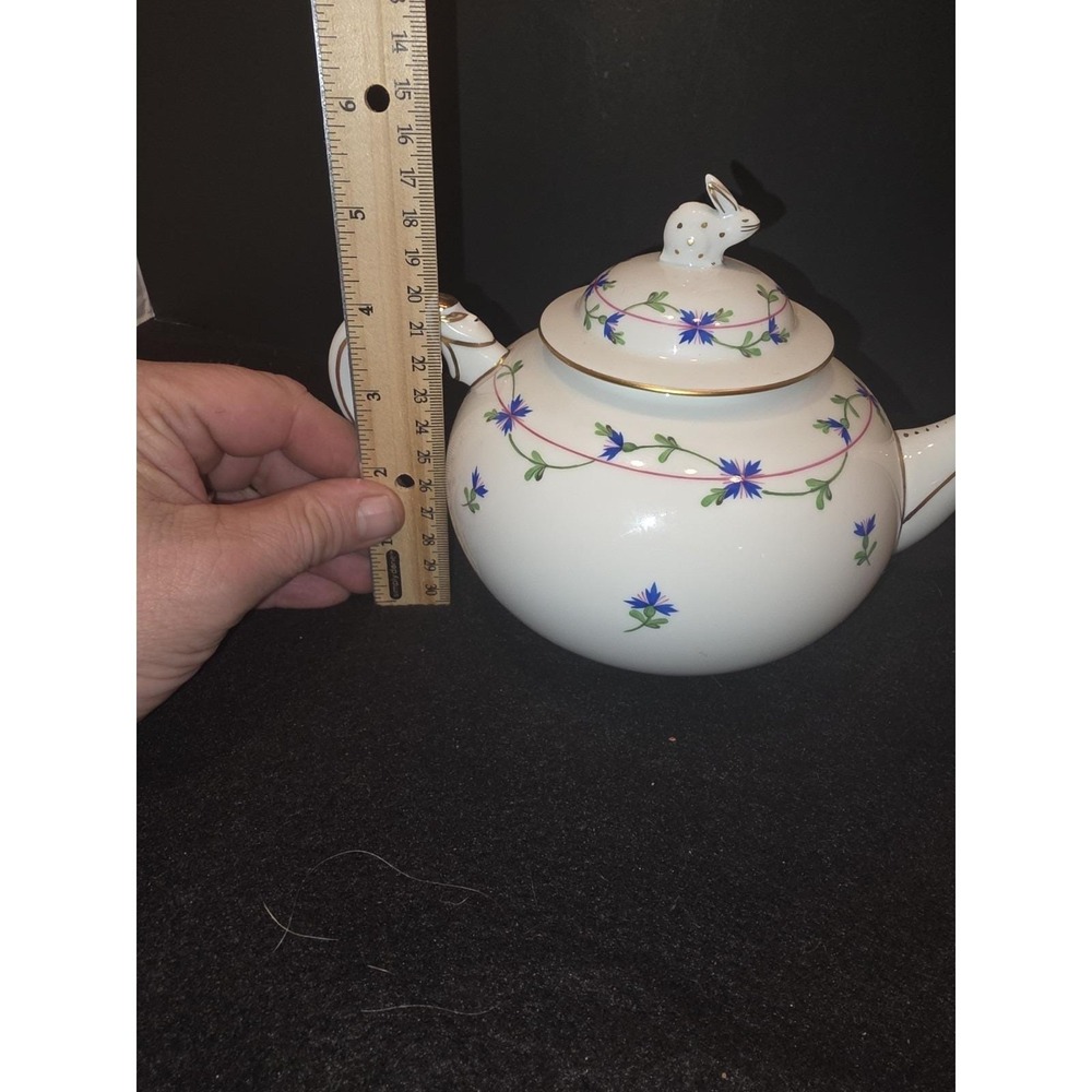 Herend Hungary Blue Garland Teapot 3404 PBG Rabbit Finial MINT 1994 - Picture 12 of 13